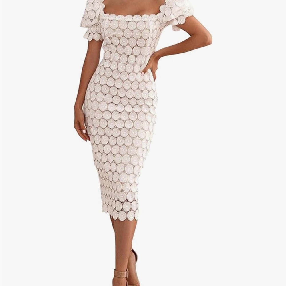Elegant White Lace Midi Dress